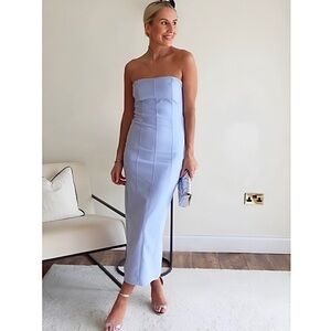 🩵 ZARA Bloggers Fav Baby Blue Bodycon Tube Dress. Midi/Maxi. XS